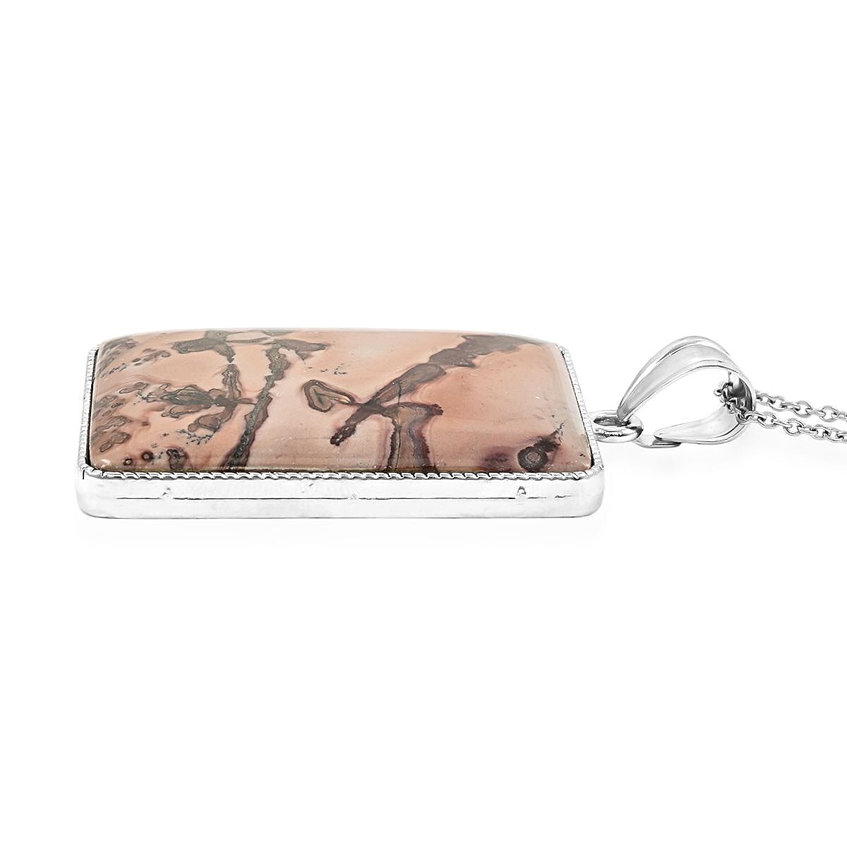 Picture Jasper 84.00 ctw Pendant Necklace in Silvertone 20 Inches