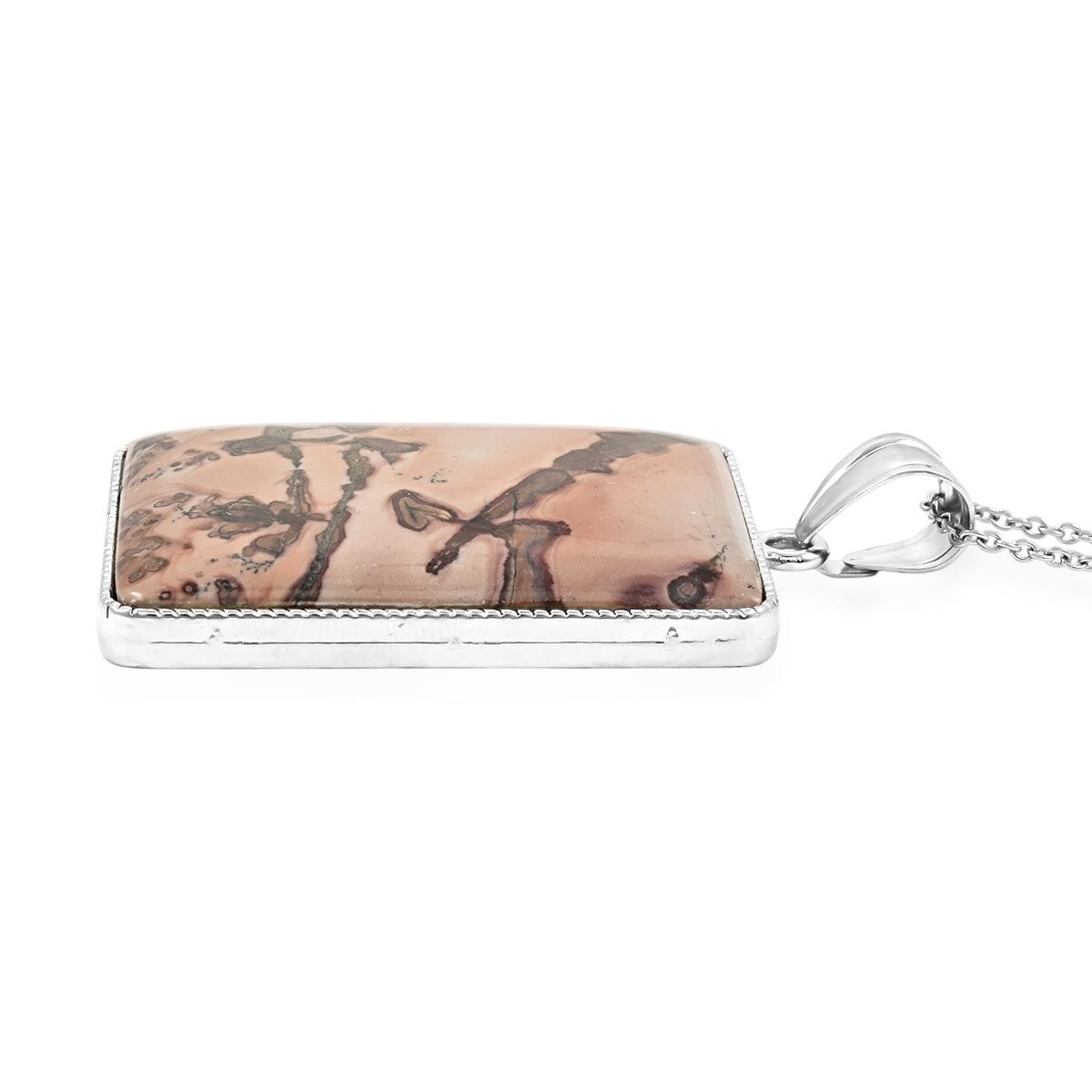 Picture Jasper 84.00 ctw Pendant Necklace in Silvertone 20 Inches image number 3
