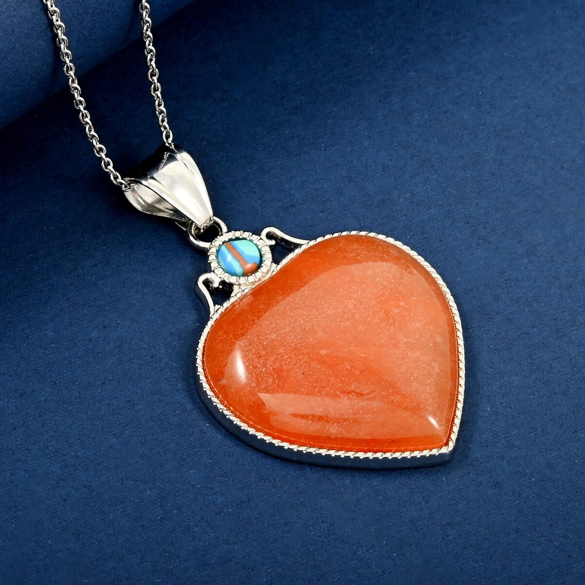 Red Aventurine and Multi Gemstone 35.50 ctw Heart Pendant Necklace in Silvertone 20 Inches image number 1