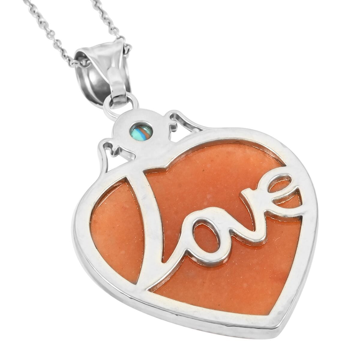 Red Aventurine and Multi Gemstone 35.50 ctw Heart Pendant Necklace in Silvertone 20 Inches image number 4