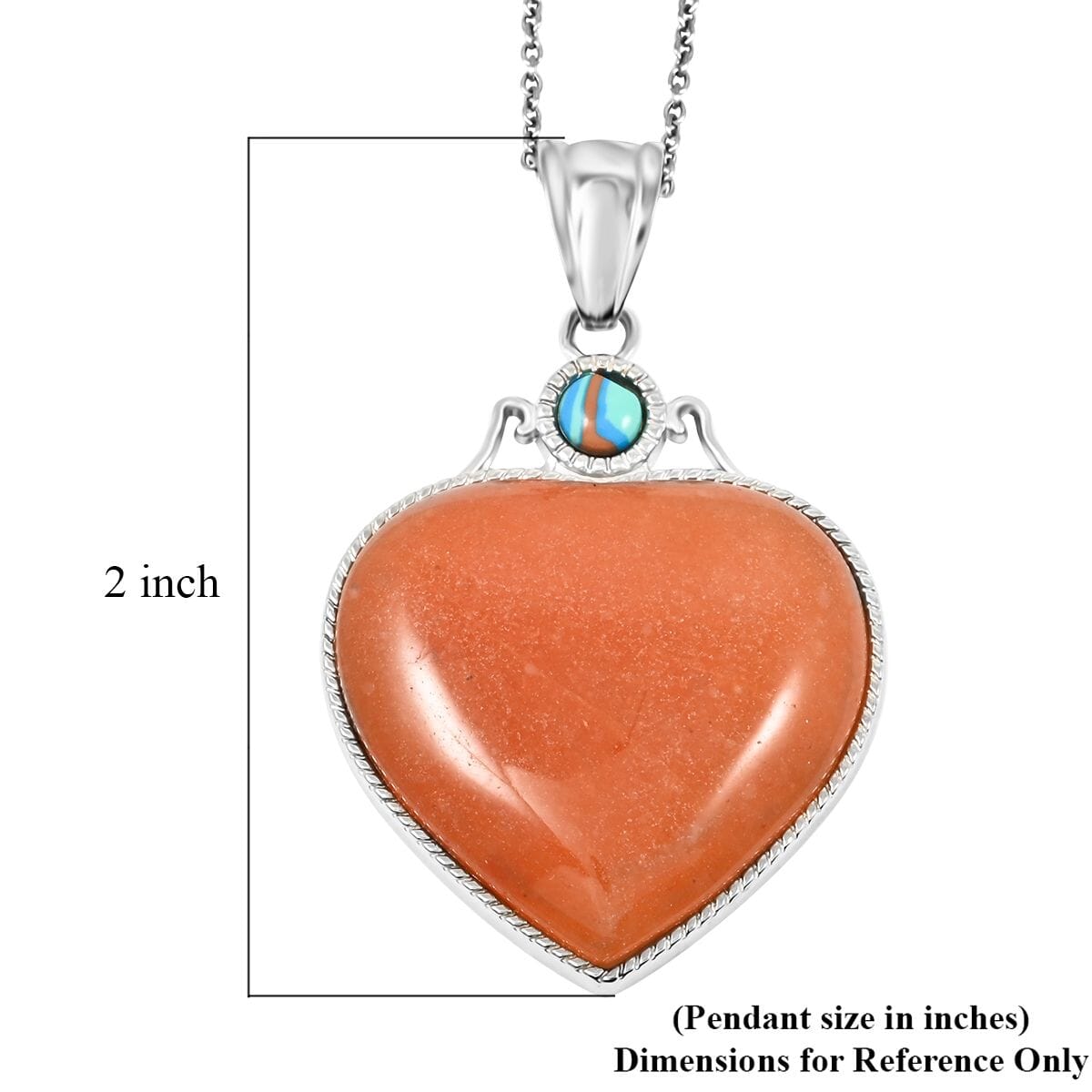 Red Aventurine and Multi Gemstone 35.50 ctw Heart Pendant Necklace in Silvertone 20 Inches image number 6