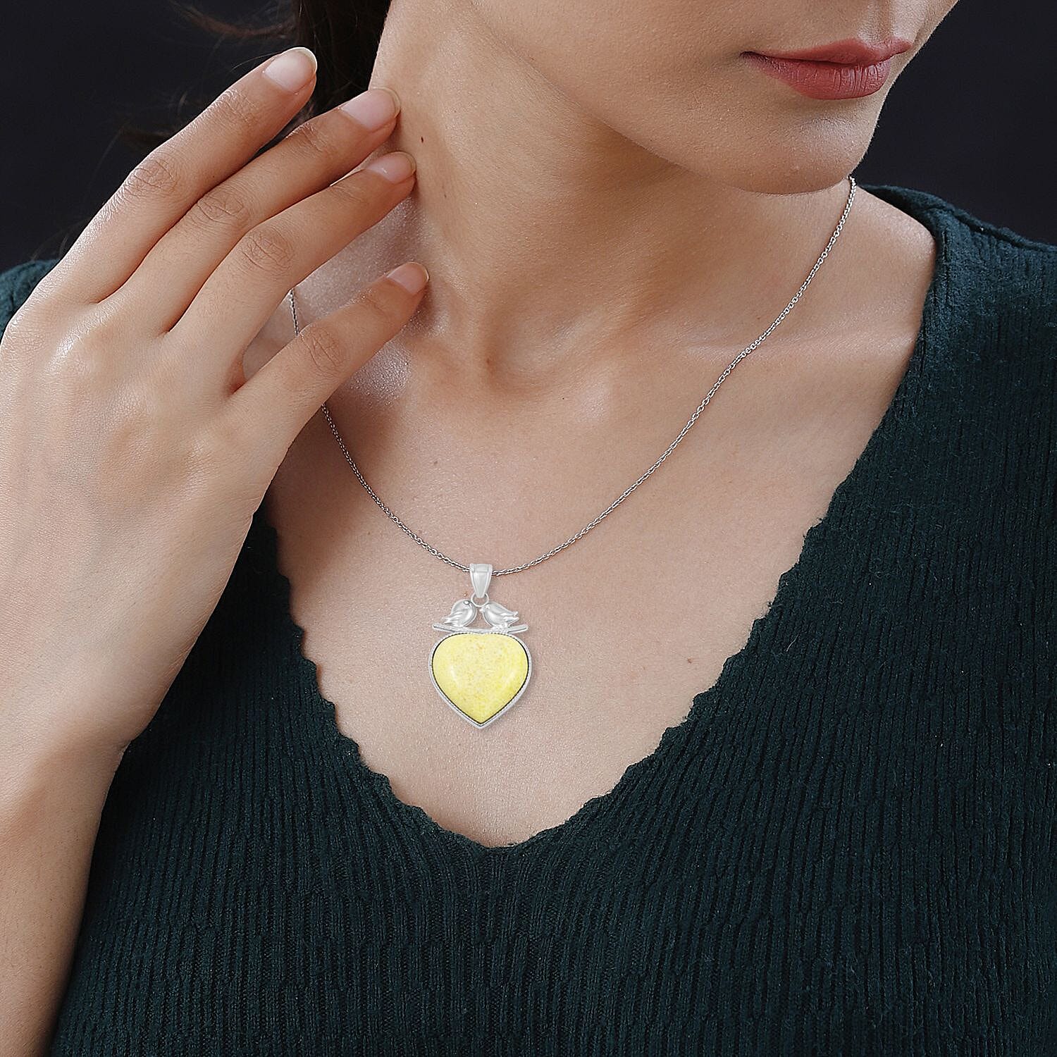Jasper 43.00 ctw Heart Pendant Necklace in Silvertone 20 Inches