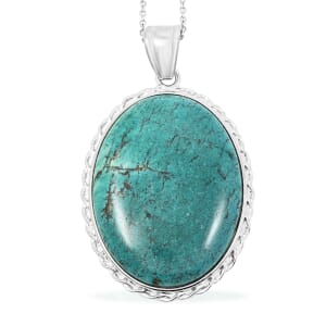 Chrysocolla Jasper 53.00 ctw Pendant Necklace in Silvertone 20 Inches