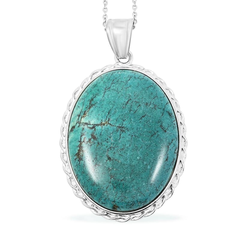 Chrysocolla Jasper 53.00 ctw Pendant Necklace in Silvertone 20 Inches