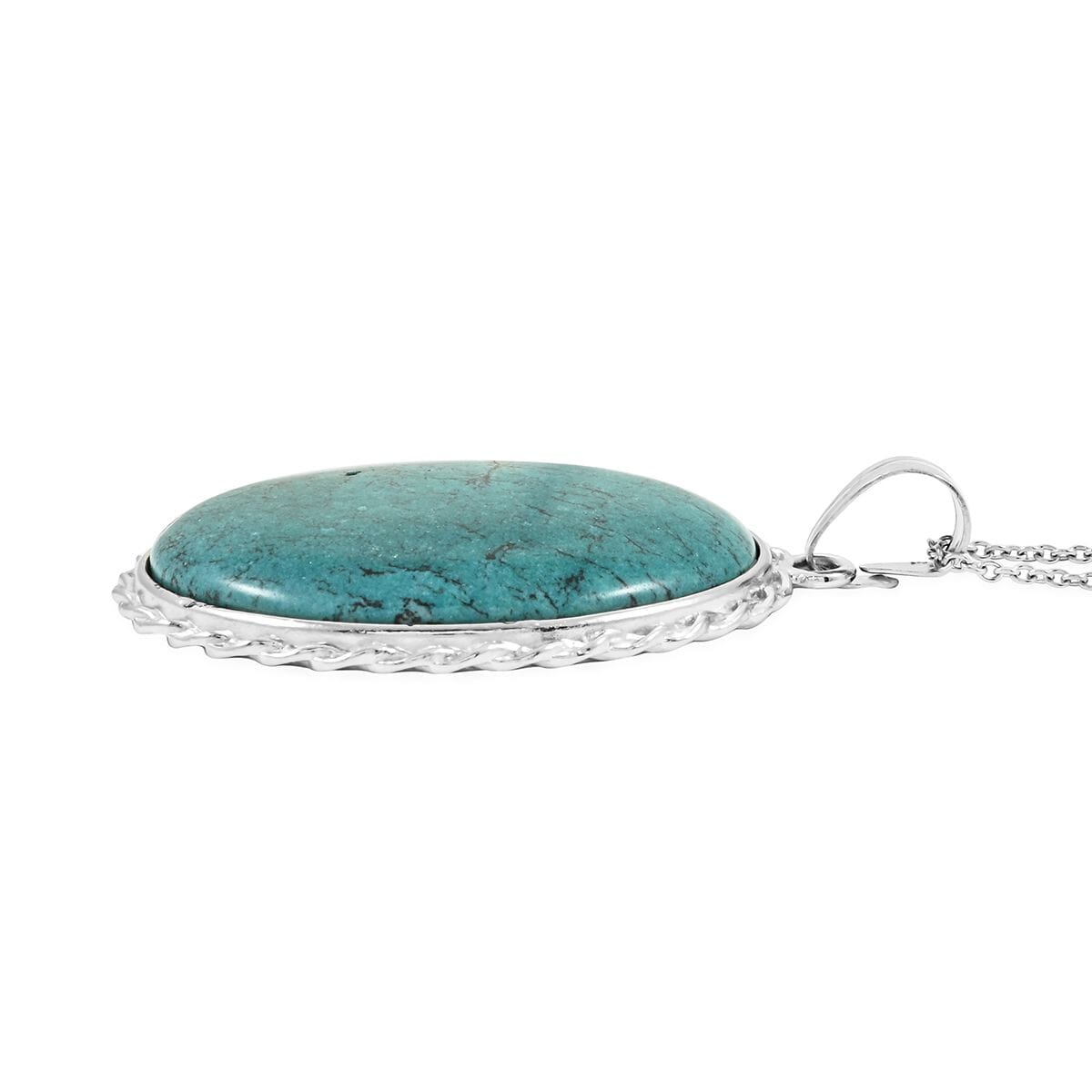 Chrysocolla Jasper 53.00 ctw Pendant Necklace in Silvertone 20 Inches image number 3
