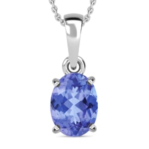 Tanzanite Solitaire Pendant Necklace 20 Inches in Platinum Over Sterling Silver 1.35 ctw