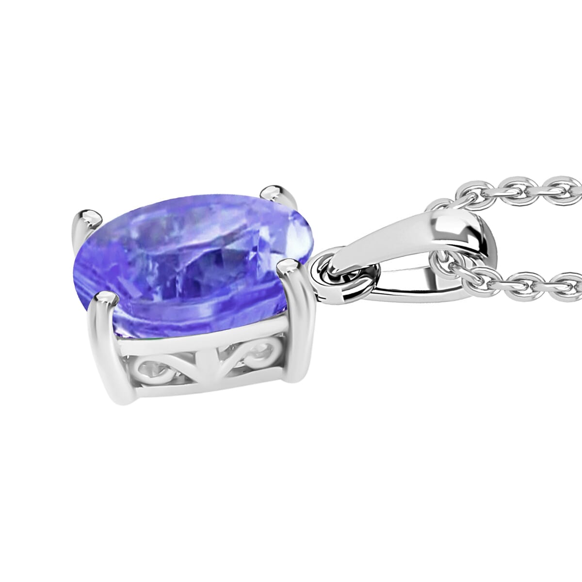 Tanzanite Solitaire Pendant Necklace 20 Inches in Platinum Over Sterling Silver 1.35 ctw image number 2
