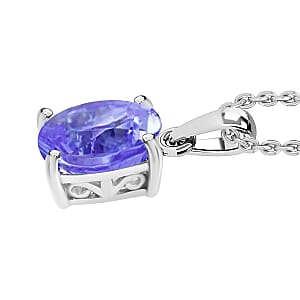 Tanzanite 1.35 ctw Solitaire Pendant Necklace 20 Inches in Platinum Over Sterling Silver (Del. in 10-12 Days)