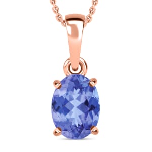 Tanzanite 1.35 ctw Solitaire Pendant Necklace 20 Inches in Vermeil Rose Gold Over Sterling Silver