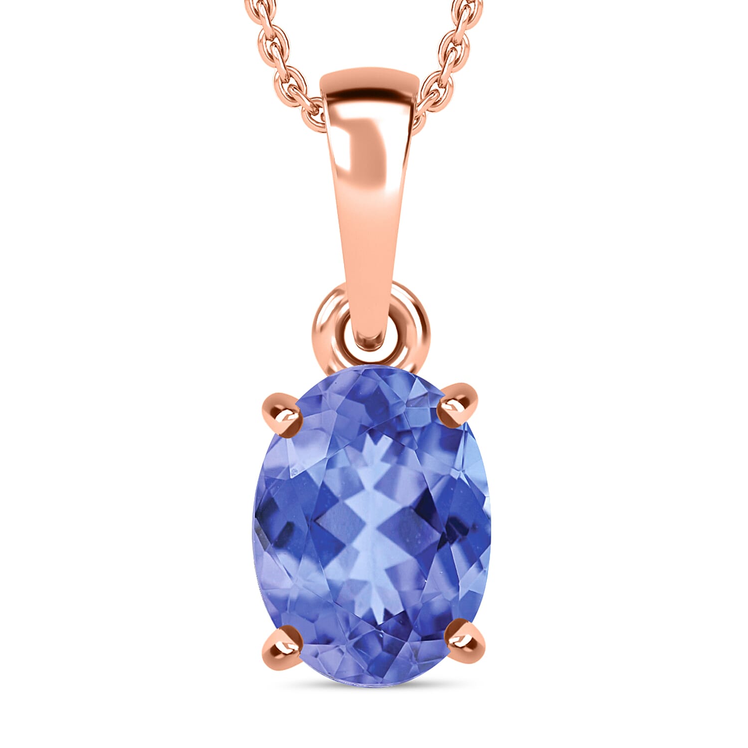 Tanzanite 1.35 ctw Solitaire Pendant Necklace 20 Inches in Vermeil Rose Gold Over Sterling Silver