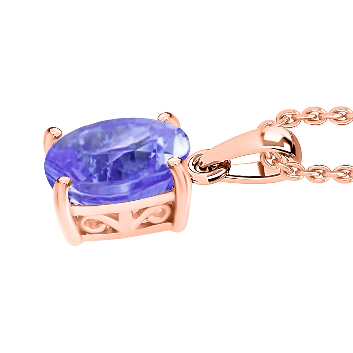 Tanzanite 1.35 ctw Solitaire Pendant Necklace 20 Inches in Vermeil Rose Gold Over Sterling Silver image number 2