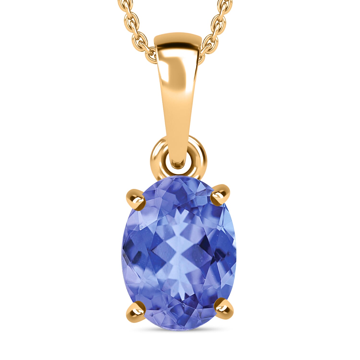 Tanzanite 1.35 ctw Solitaire Pendant Necklace 20 Inches in Vermeil Yellow Gold Over Sterling Silver