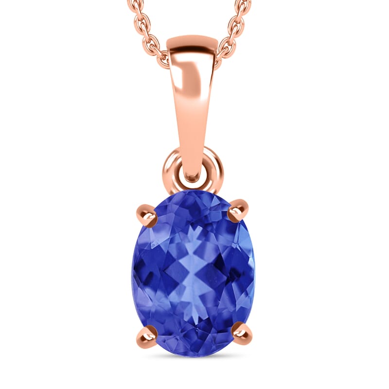 Rhapsody AAAA Tanzanite Solitaire 1.35 ctw Pendant Necklace 20 Inches in 18K Rose Gold