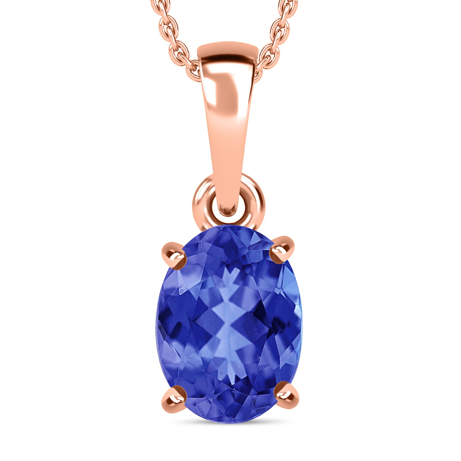 Rhapsody AAAA Tanzanite Solitaire 1.35 ctw Pendant Necklace 20 Inches in 18K Rose Gold