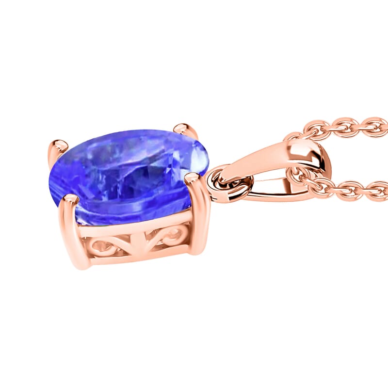 Rhapsody AAAA Tanzanite Solitaire 1.35 ctw Pendant Necklace 20 Inches in 18K Rose Gold