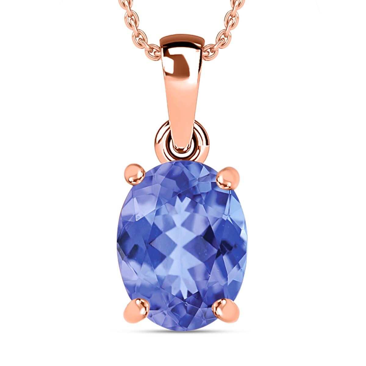 Tanzanite 3.05 ctw Solitaire Pendant Necklace 20 Inches in Vermeil Rose Gold Over Sterling Silver image number 0