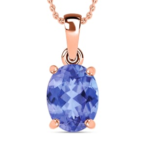Tanzanite 1.35 ctw Solitaire Pendant Necklace 20 Inches in Vermeil Rose Gold Over Sterling Silver