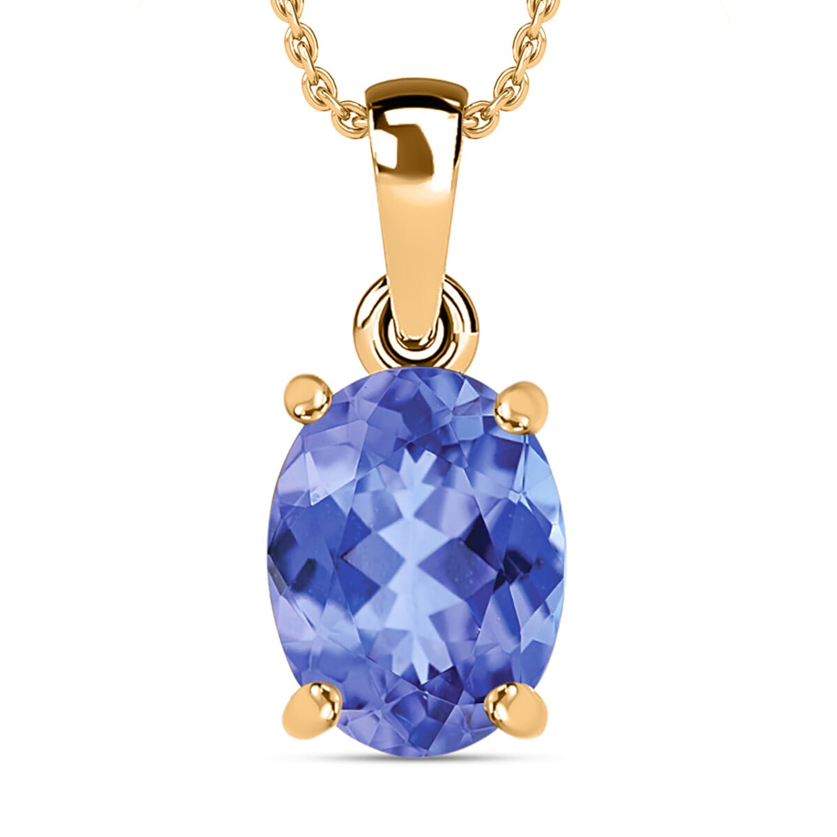 Tanzanite 1.35 ctw Solitaire Pendant Necklace 20 Inches in Vermeil Yellow Gold Over Sterling Silver image number 0