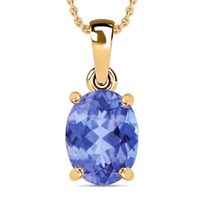 Tanzanite 1.35 ctw Solitaire Pendant Necklace 20 Inches in Vermeil Yellow Gold Over Sterling Silver