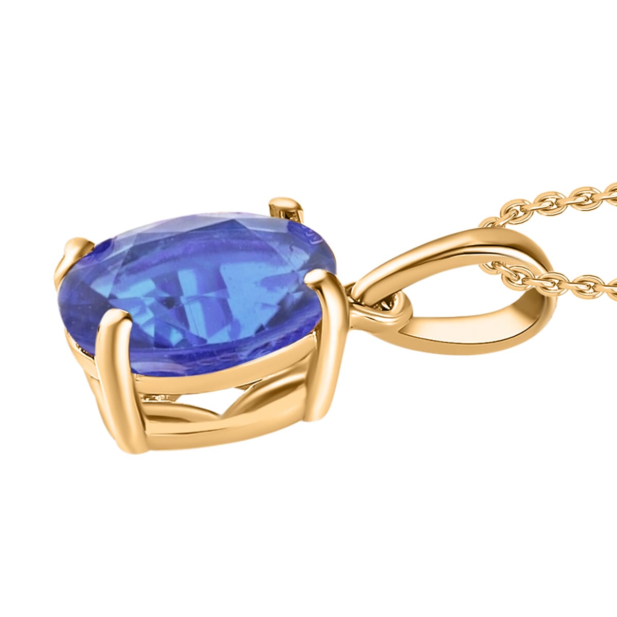 Tanzanite 1.35 ctw Solitaire Pendant Necklace 20 Inches in Vermeil Yellow Gold Over Sterling Silver image number 2
