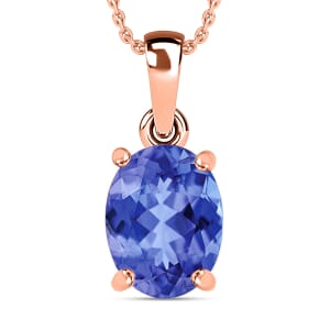 Luxoro Premium Tanzanite 3.05 ctw Solitaire Pendant Necklace 20 Inches in 14K Rose Gold