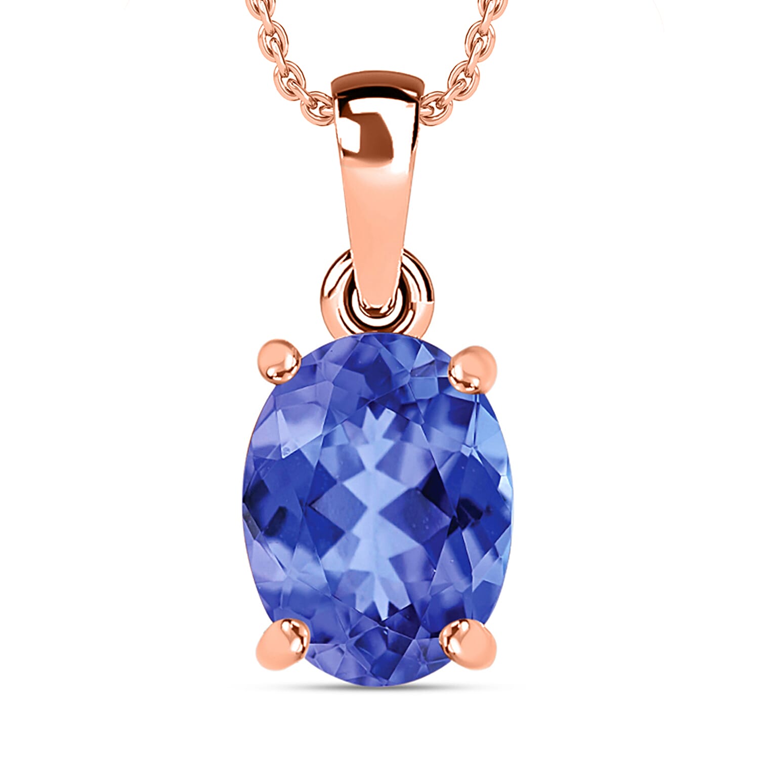 Luxoro Premium Tanzanite 3.05 ctw Solitaire Pendant Necklace 20 Inches in 14K Rose Gold