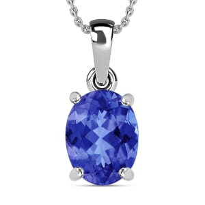 Rhapsody AAAA Tanzanite Solitaire 3.05 ctw Pendant Necklace 20 Inches in 18K White Gold