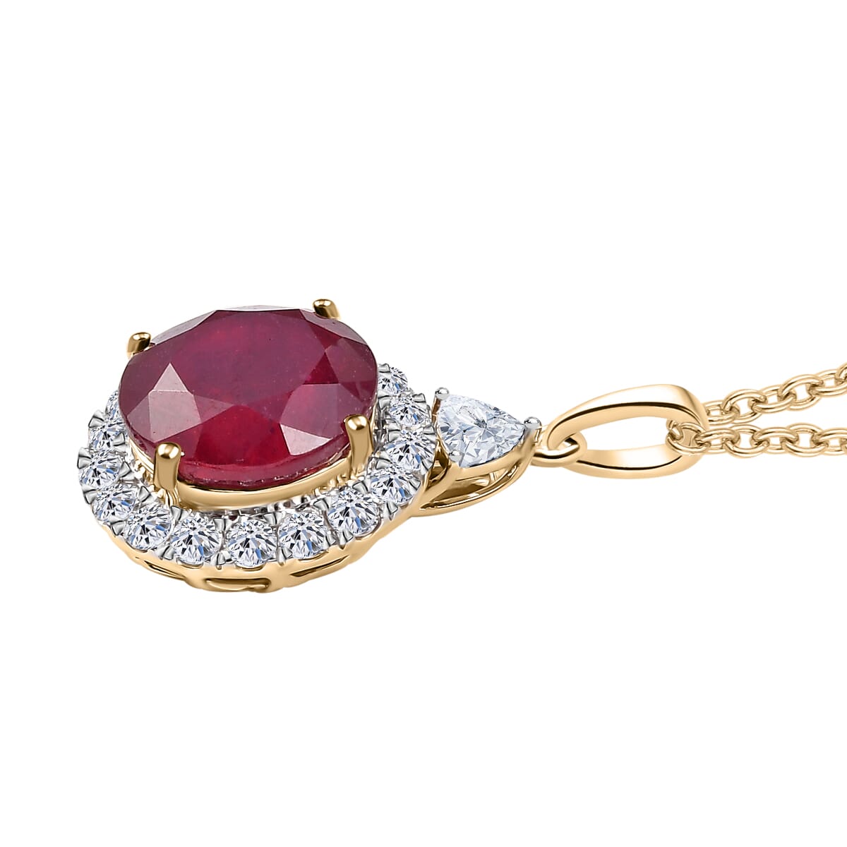 Luxuriant Diamond 10K Yellow Gold  AAA  Niassa Ruby(7.76 ct) , Lab Grown Diamond Necklace, Gold Wt 2.23 g, 7.48 ctw image number 3