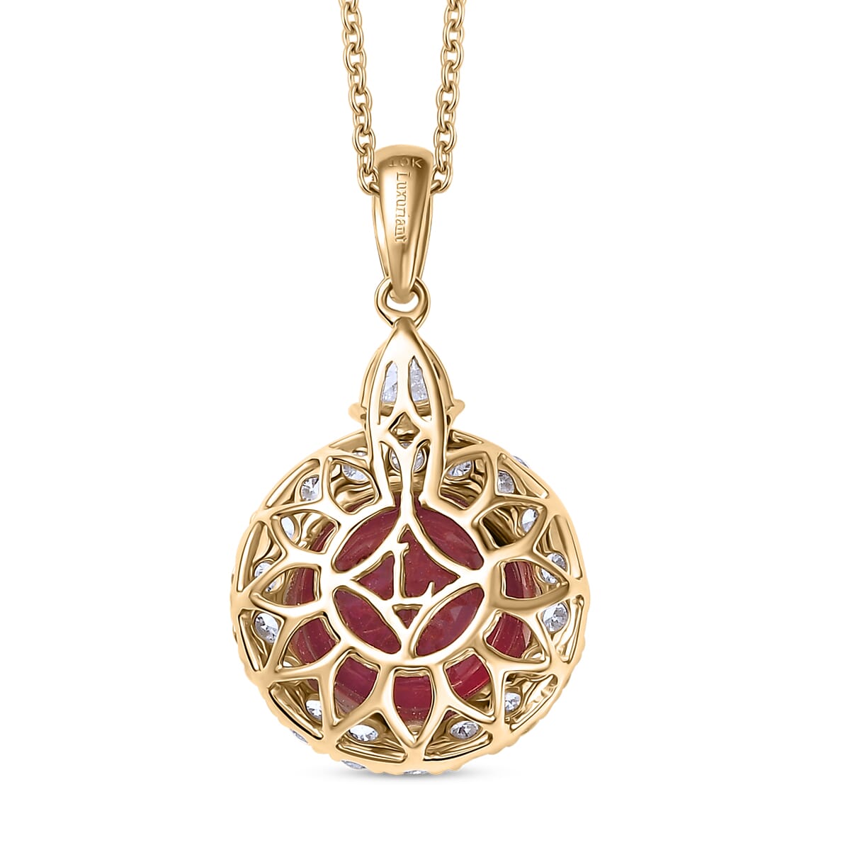 Luxuriant Diamond 10K Yellow Gold  AAA  Niassa Ruby(7.76 ct) , Lab Grown Diamond Necklace, Gold Wt 2.23 g, 7.48 ctw image number 4