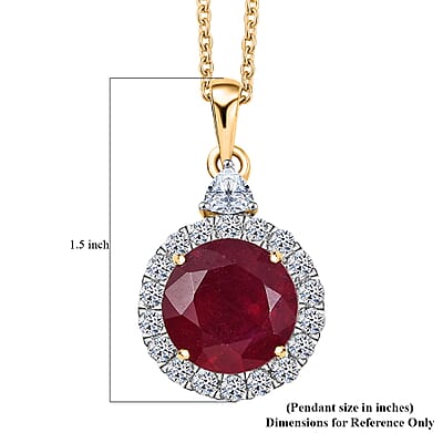 AAA Niassa Ruby (FF) and Luxuriant Lab Grown Diamond E-F VS 8.77 ctw Pendant Necklace in 10K Yellow Gold 20 Inches