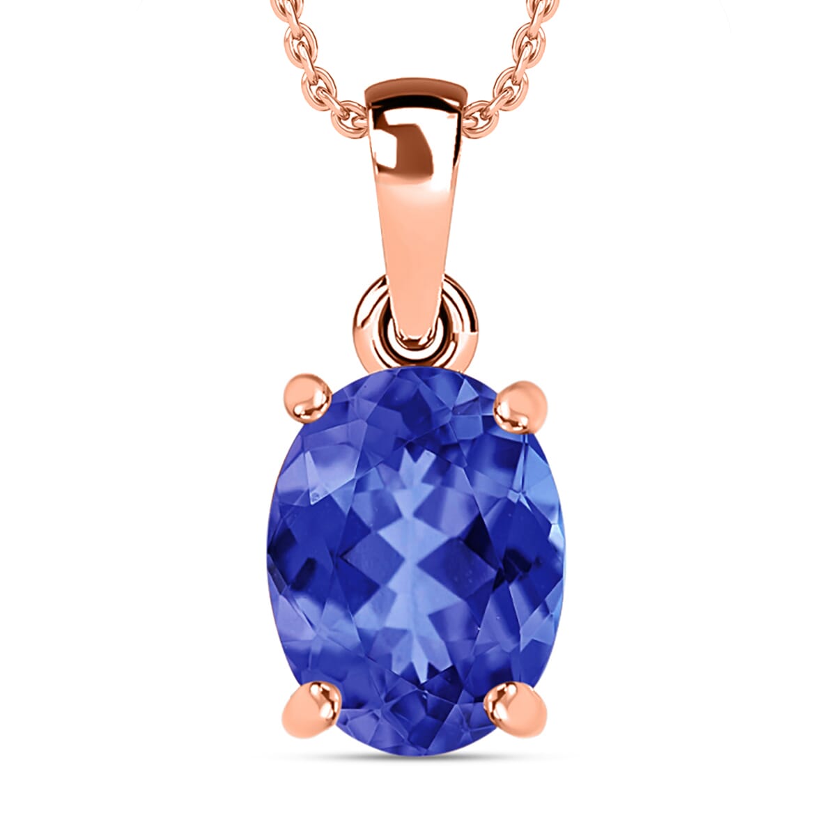 Rhapsody AAAA Tanzanite Solitaire 3.05 ctw Pendant Necklace 20 Inches in 18K Rose Gold image number 0