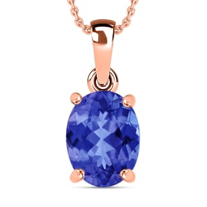 Rhapsody AAAA Tanzanite Solitaire 3.05 ctw Pendant Necklace 20 Inches in 18K Rose Gold
