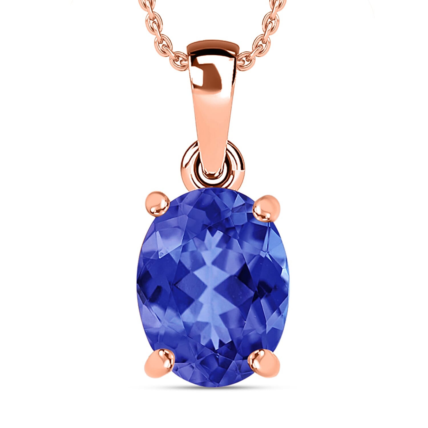 Rhapsody AAAA Tanzanite Solitaire 3.05 ctw Pendant Necklace 20 Inches in 18K Rose Gold