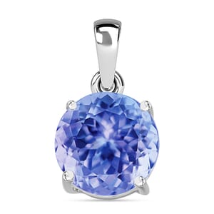 Tanzanite Solitaire Pendant Necklace 20 Inches in Platinum Over Sterling Silver 1.45 ctw