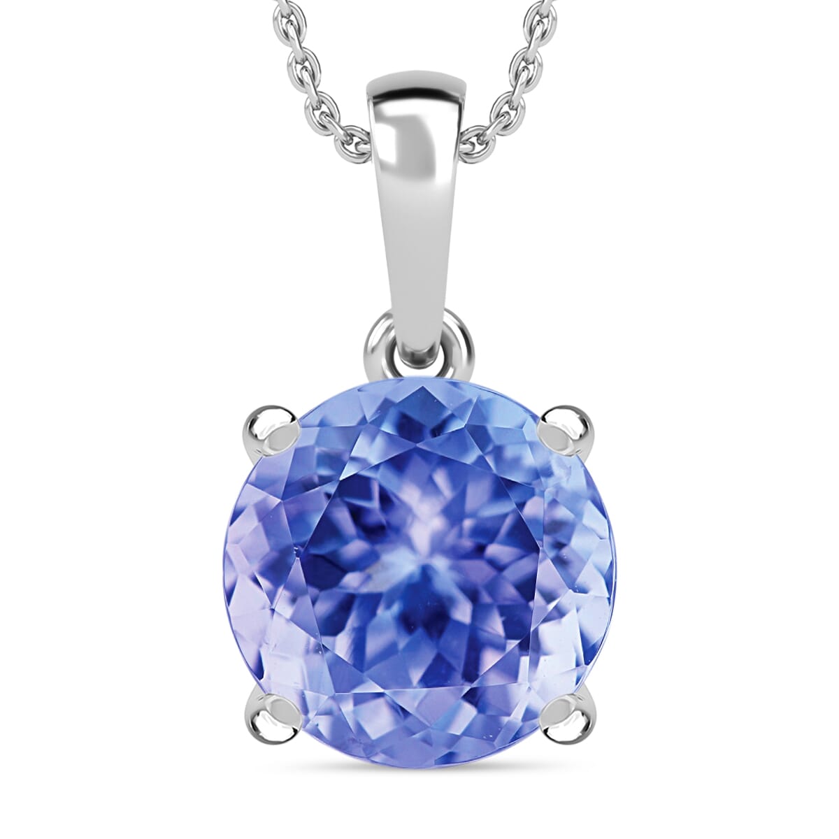 Tanzanite 3.70 ctw Solitaire Pendant Necklace 20 Inches in Platinum Over Sterling Silver image number 0