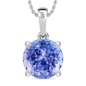 Tanzanite 3.70 ctw Solitaire Pendant Necklace 20 Inches in Platinum Over Sterling Silver