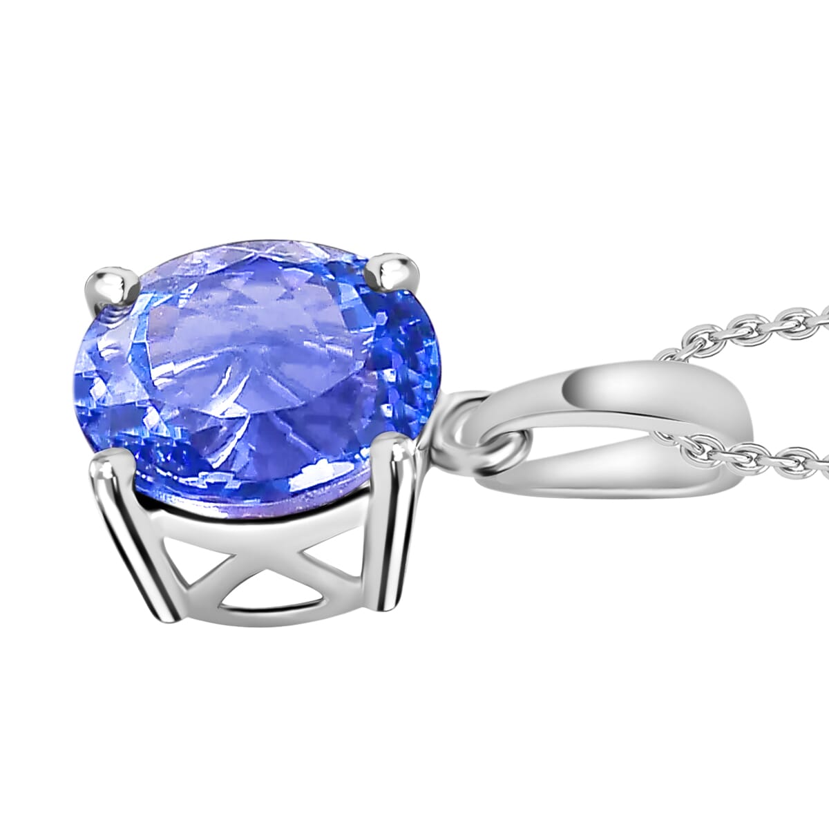 Tanzanite 3.70 ctw Solitaire Pendant Necklace 20 Inches in Platinum Over Sterling Silver image number 2