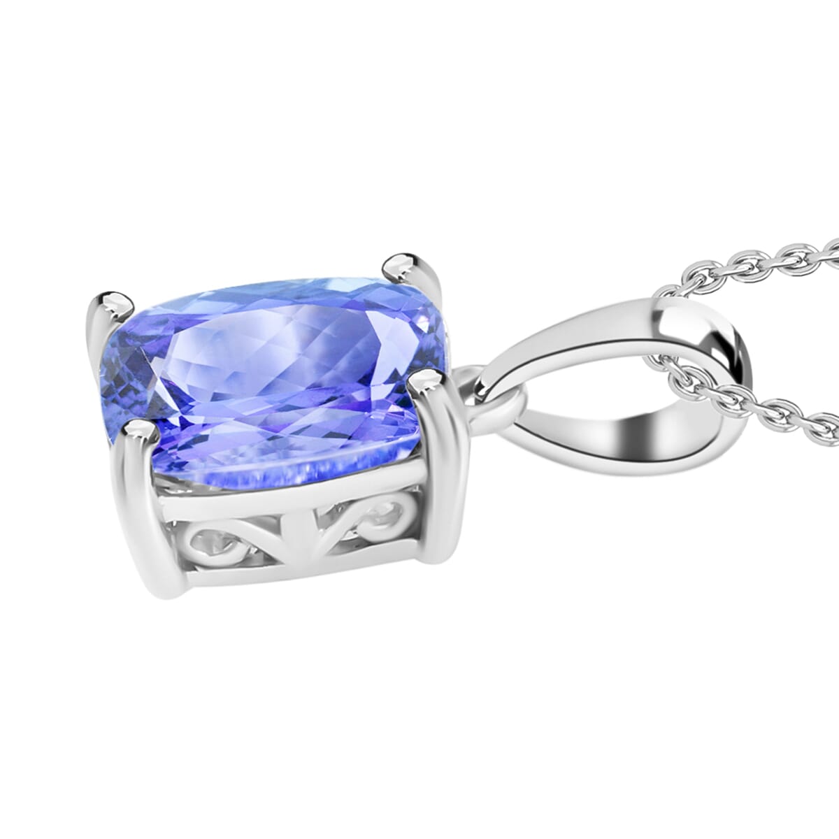 Tanzanite 5.00 ctw Solitaire Pendant Necklace 20 Inches in Platinum Over Sterling Silver image number 2