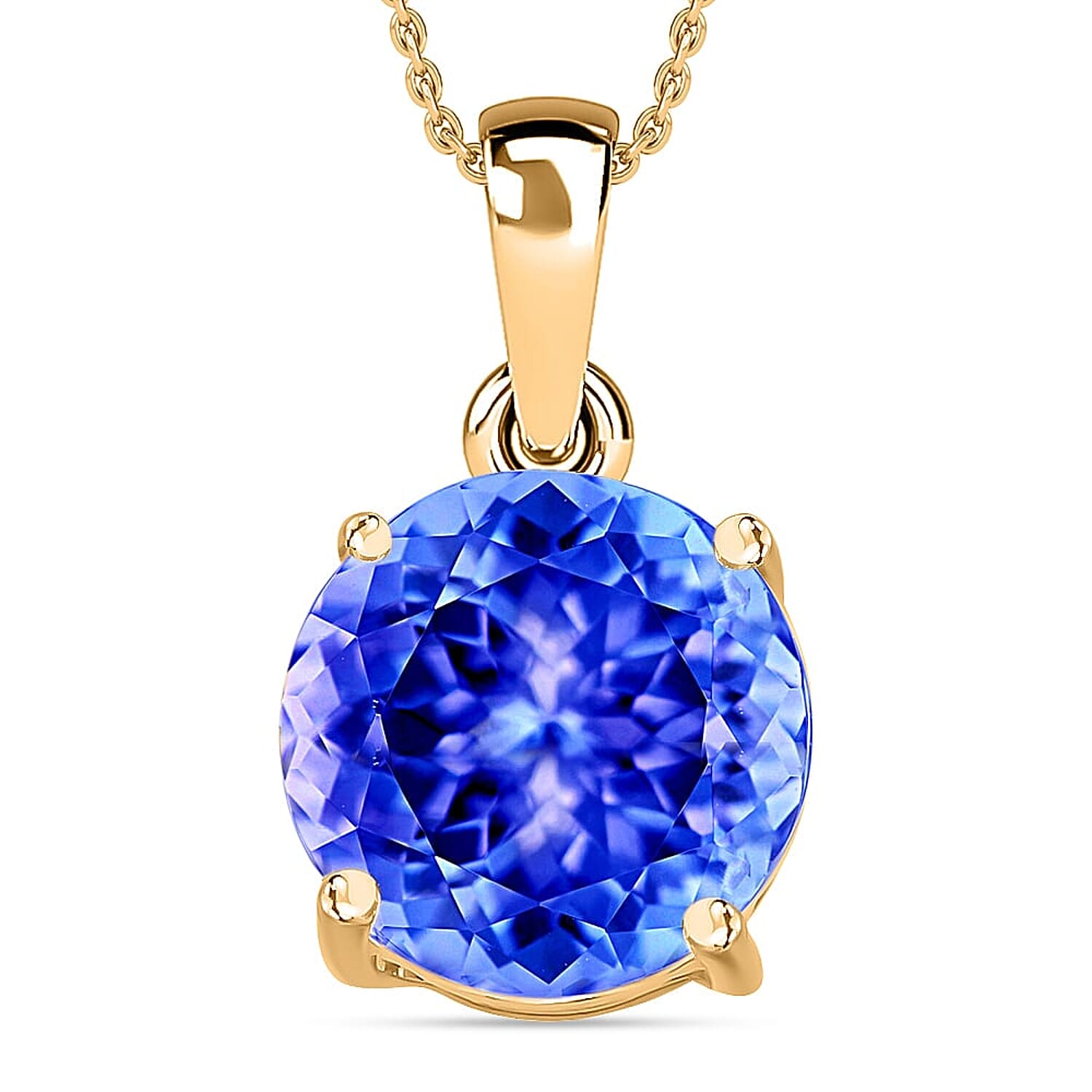 Tanzanite Solitaire Pendant Necklace 20 Inches in Vermeil Yellow Gold Over Sterling Silver 1.45 ctw