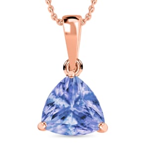 Tanzanite 1.45 ctw Solitaire Pendant Necklace 20 Inches in Vermeil Rose Gold Over Sterling Silver