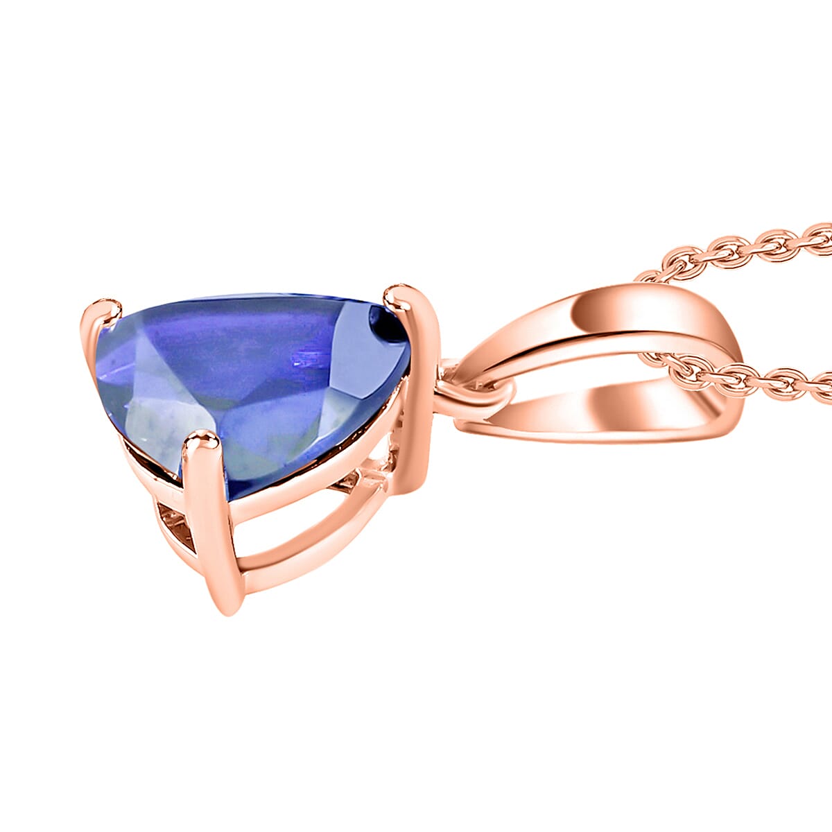 Tanzanite 1.45 ctw Solitaire Pendant Necklace 20 Inches in Vermeil Rose Gold Over Sterling Silver image number 2