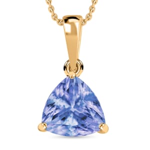 Tanzanite 1.45 ctw Solitaire Pendant Necklace 20 Inches in Vermeil Yellow Gold Over Sterling Silver