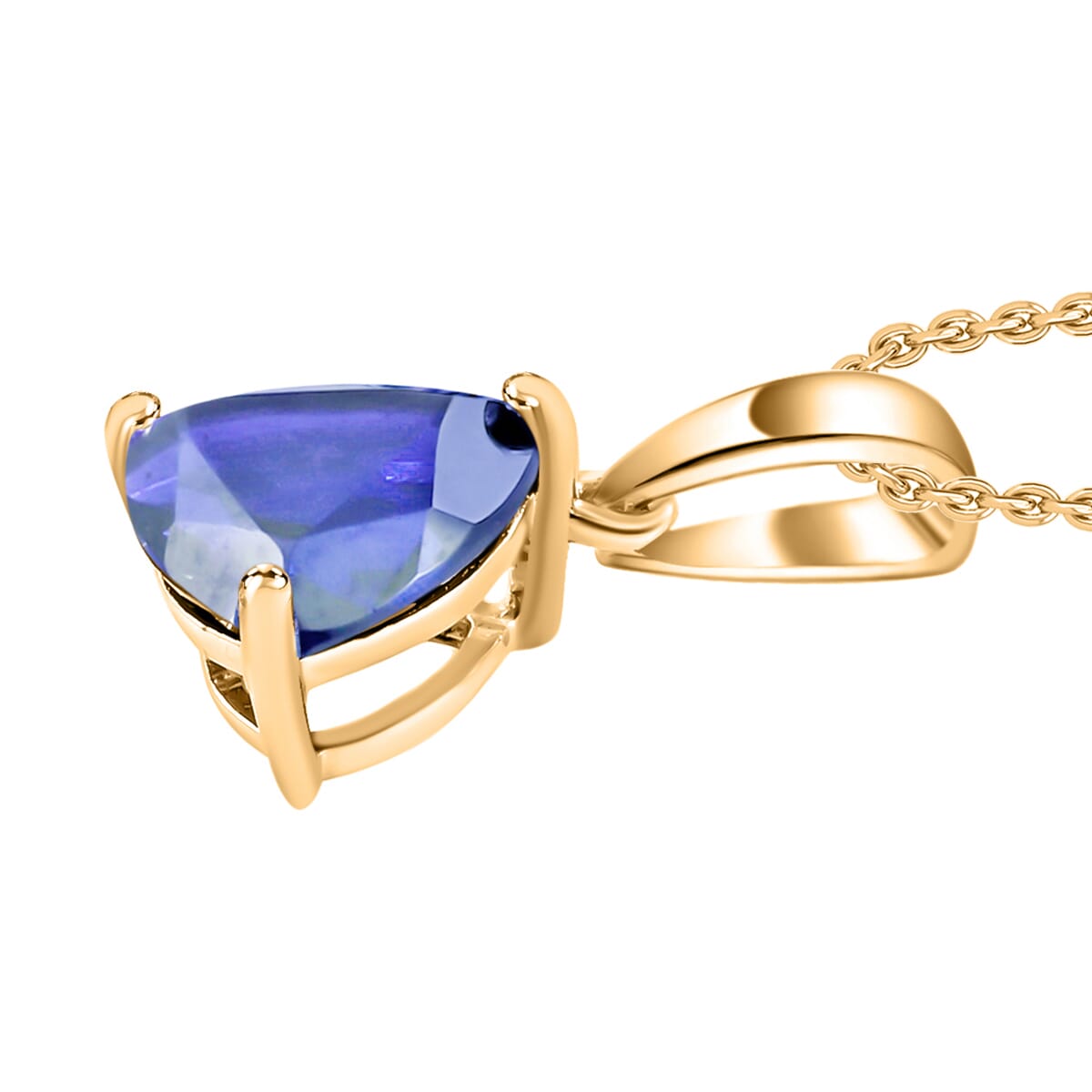 Tanzanite 1.45 ctw Solitaire Pendant Necklace 20 Inches in Vermeil Yellow Gold Over Sterling Silver image number 2