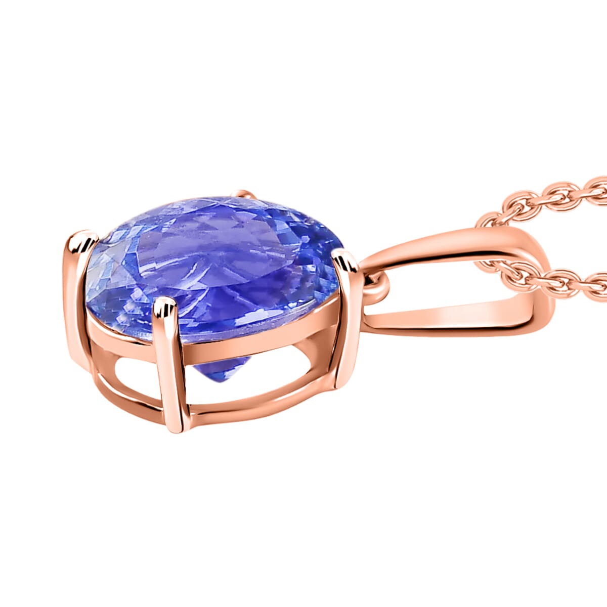 Tanzanite Solitaire Pendant Necklace 20 Inches in Vermeil Rose Gold Over Sterling Silver 1.45 ctw image number 2
