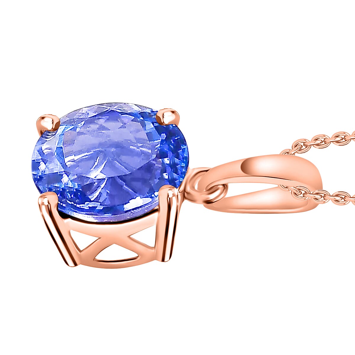 Tanzanite 3.70 ctw Solitaire Pendant Necklace 20 Inches in Vermeil Rose Gold Over Sterling Silver image number 2