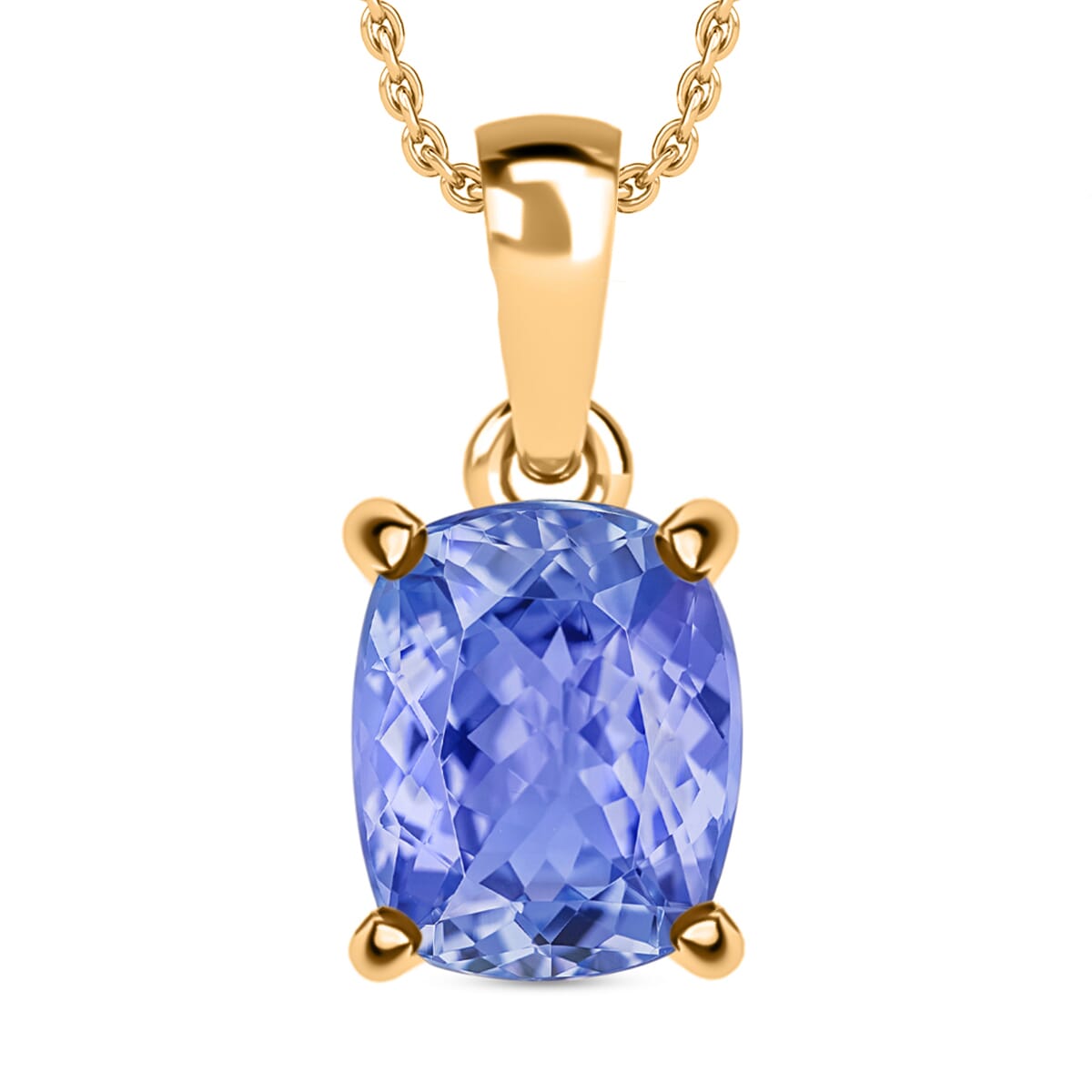 Tanzanite 5.00 ctw Solitaire Pendant Necklace 20 Inches in Vermeil Yellow Gold Over Sterling Silver image number 0