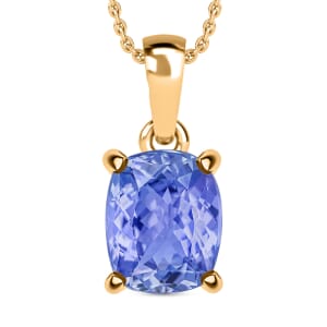 Tanzanite 5.00 ctw Solitaire Pendant Necklace 20 Inches in Vermeil Yellow Gold Over Sterling Silver