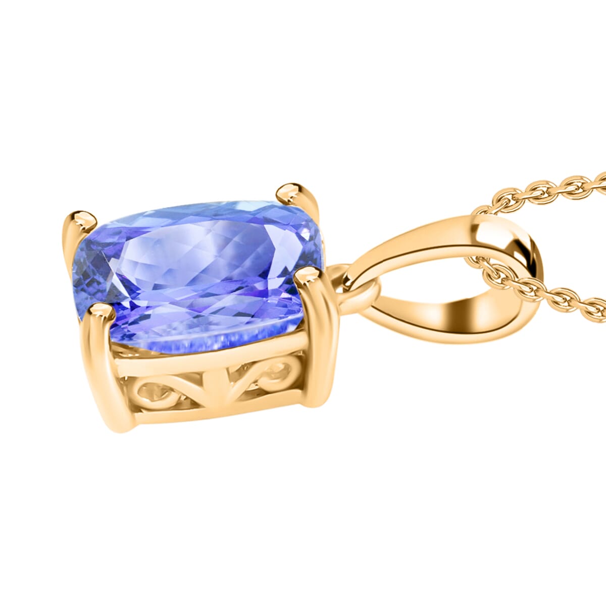 Tanzanite 5.00 ctw Solitaire Pendant Necklace 20 Inches in Vermeil Yellow Gold Over Sterling Silver image number 2