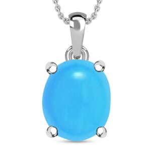 Rhapsody AAAA Sleeping Beauty Turquoise Solitaire Pendant Necklace 20 Inches in 950 Platinum 4.50 ctw