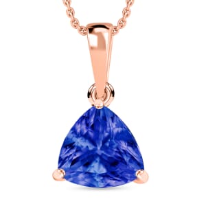 Rhapsody AAAA Tanzanite 2.90 ctw Solitaire Pendant Necklace 20 Inches in 18K Rose Gold
